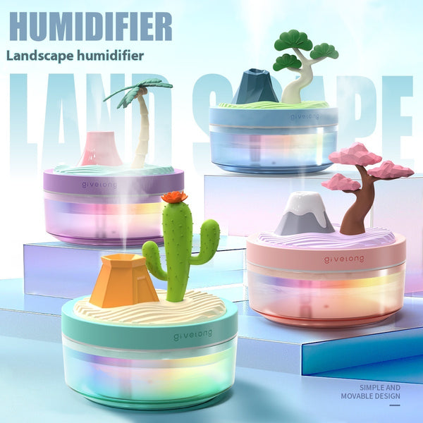 Mini Landscape USB Desktop Humidifier – Creative Planet & Volcano Mist Maker – Quiet Cool Mist Air Purifier with LED Night Light for Home, Office & Dorm